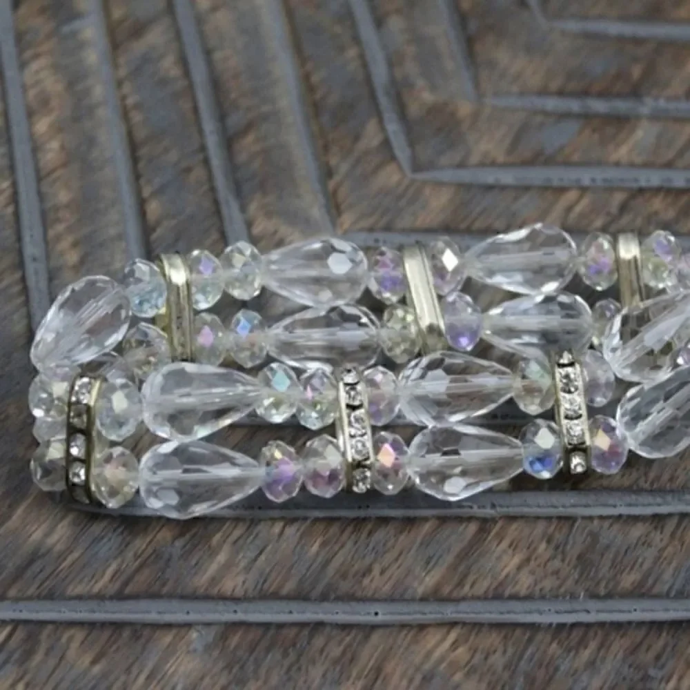 Beaded Clear & Silver Rhinestone Stretch Bracelet